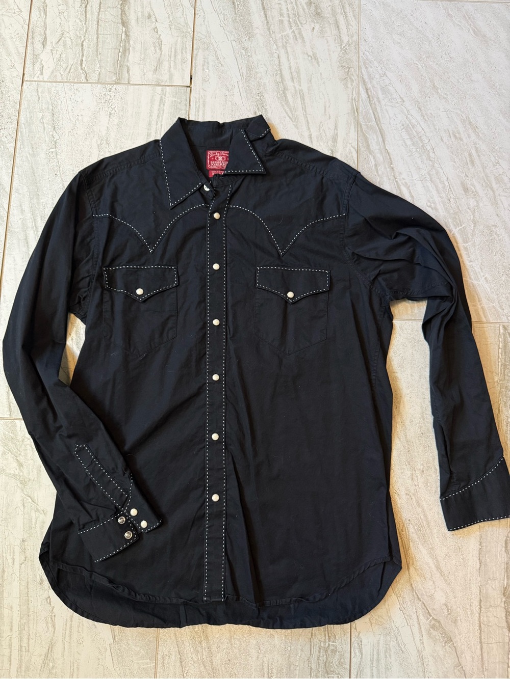 Lucky Brand Black Western Snap Shirt with Contrast Stitching